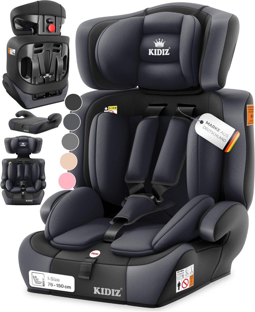 KIDIZ® Autostoeltje | Groep 1+2+3 | 9-36 kg 5-punts veiligheidsgordel, Autostoeltje, Kinderzitje, Verstelbare Hoofdsteun | Stoelverhoger 1-12 jaar, Stabiel en Veilig