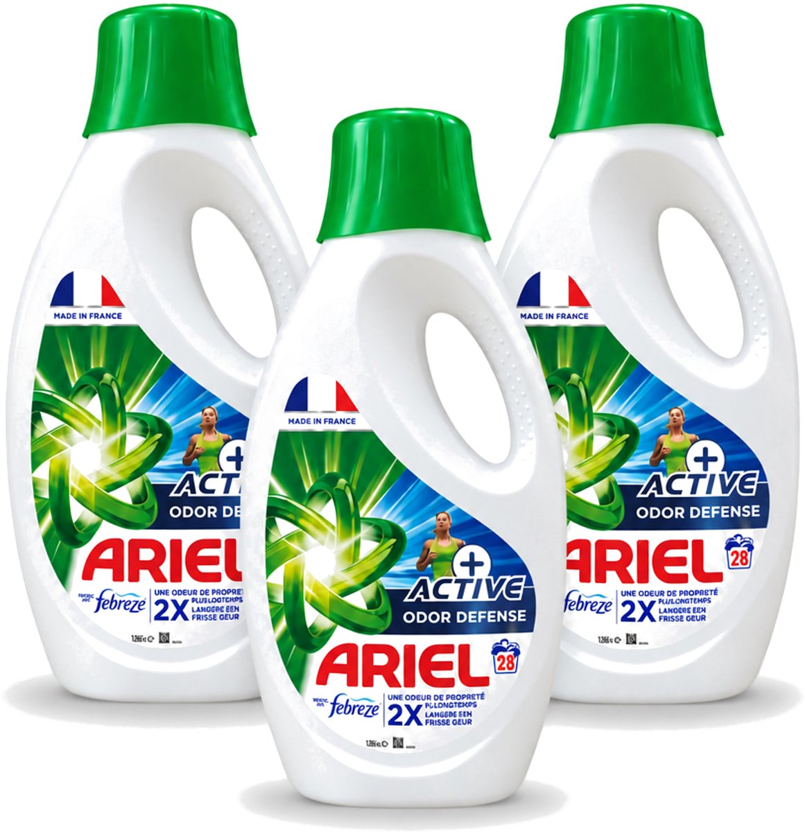 3 x Ariel – Vloeibaar Wasmiddel – Active Odor Defense – 1,26 L – 28 wasbeurten - Voordeelverpakking - 3 stuks