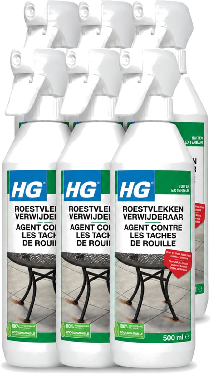 6 x HG - Roestvlekkenverwijderaar Spray - Verwijdert Eenvoudig & Veilig - Zuurvrij - 500 ml - Voordeelverpakking - 6 stuks