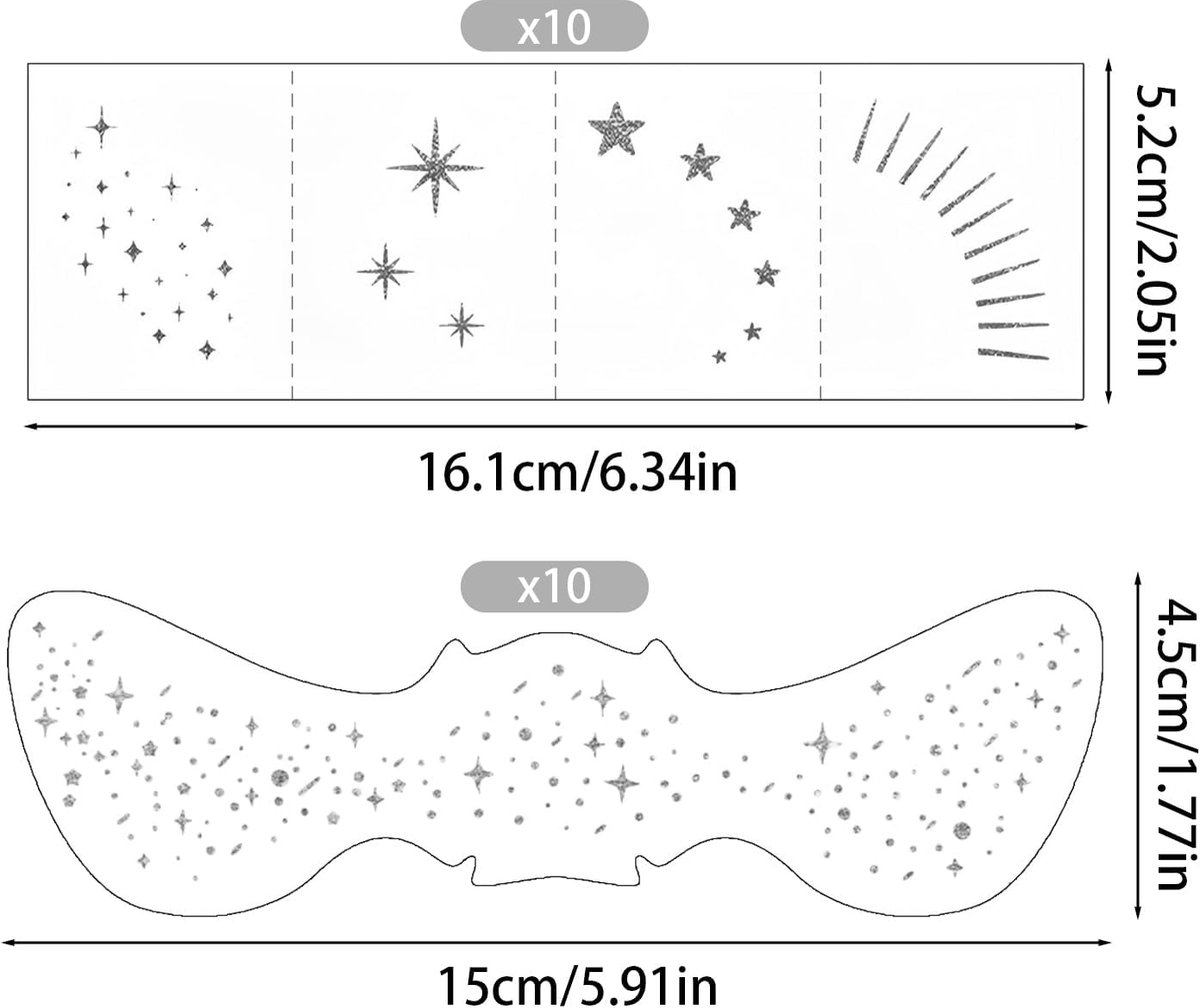 20 Vellen Glitter Sproeten | Face Glitter Patches | Nep Sproeten Stempel Tijdelijke Tattoos Stickers voor Vrouwen Festival Halloween Kerst Carnaval Feesten Make-up (Zilver C)