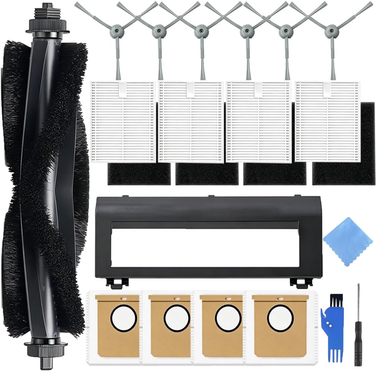 Kit Vervangende Onderdelen voor Eufy L60/L60 SES/L60 Hybride/L50/L50 SES Robot Stofzuigers 1* Hoofdborstel 6* Zijborstels 4*Stofzakken 4*HEPA & Foam Filters 1* Hoofdborstel Cover