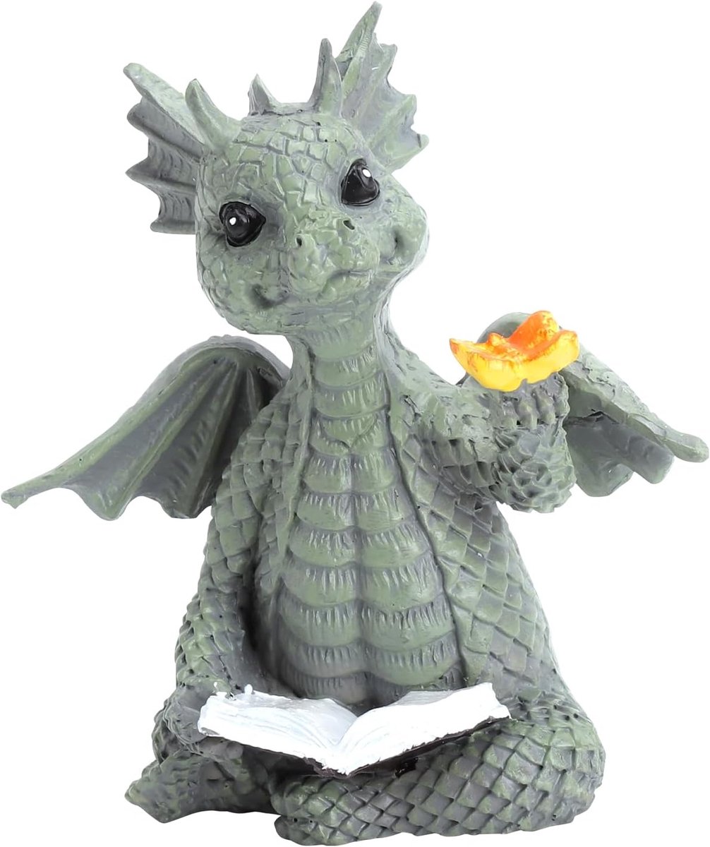 Decoratie voor buiten, draken, tuinfiguren van kunsthars, mooie erf, draakensculptuur, leesende draak, tuindecoratie, draak, decoratie, figuur als cadeau