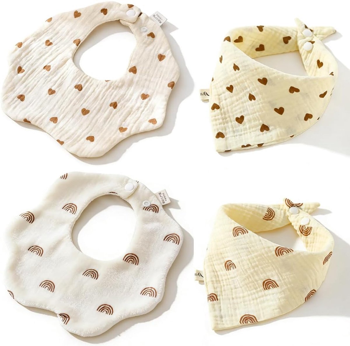 4 stuks zachte absorberende slabbetjes voor baby's, driehoekig, mousseline, slabbetjes, bandana, uniseks (C)