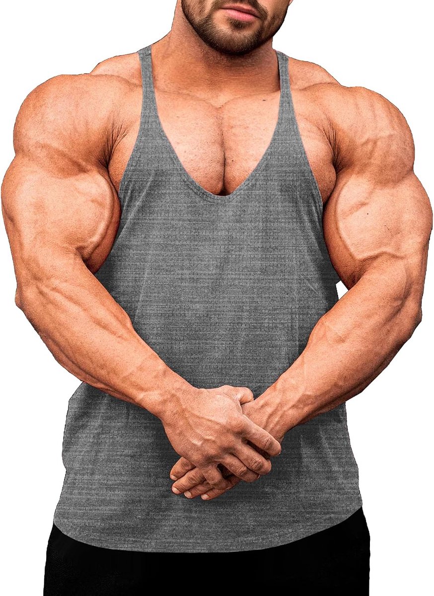 Heren Fitness Stringer Spier Tank Top, Y-Back Gym Drager Shirt, Bodybuilding Spiershirts Mannen Sneldrogend
