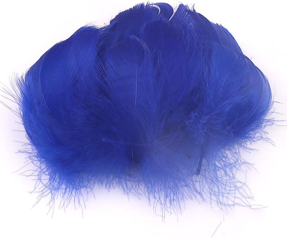 Veren om te knutselen, natuurlijke veren, ganzenveren, indianen, knutselveren voor doe-het-zelf kunstwerk, maskers, hoeden, oorbellen, haarsieraden, dromenvanger, bruiloft, carnaval, party, decoratie, 5-8 cm, blauw