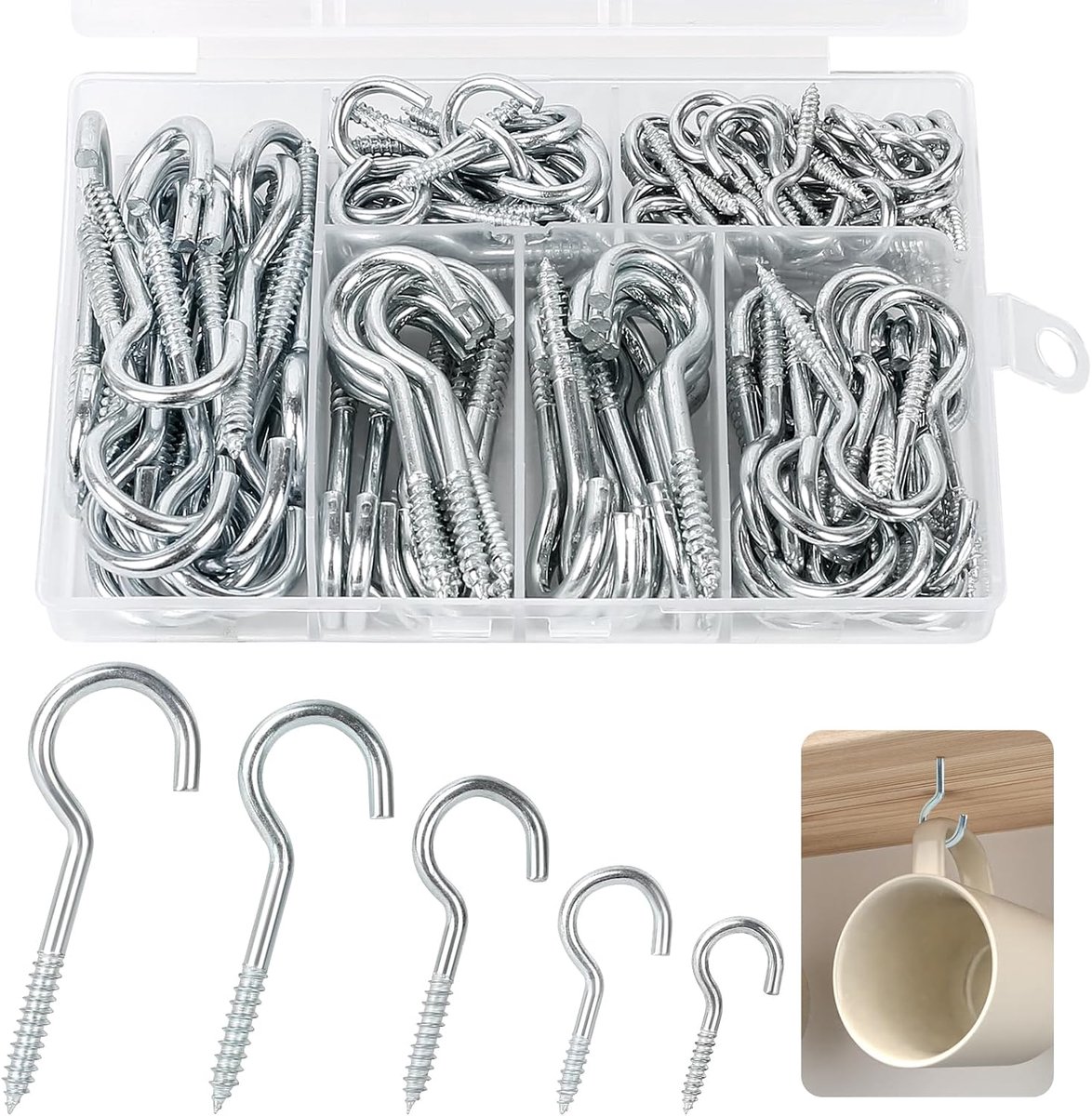 Haken, 5 Maten Beker Haken Schroef In, 1/1.2/1.57/1.9/2.28 Inch Metalen Plafond Haken, Zilveren Mok Haken Voor Hout, Haak Schroeven Voor Het Ophangen Van Planten