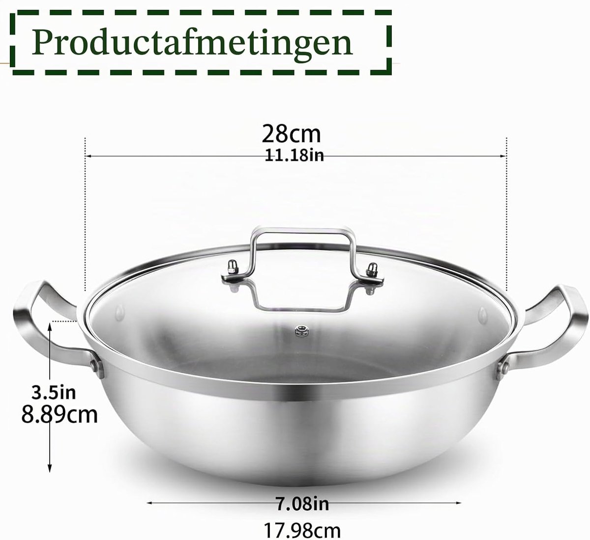 28 cm hondenrand, roestvrij stalen pan 28 cm, roestvrij stalen pan met deksel, zonder PTFE en PFOA, voor alle fornuizen met gelijkmatige warmteverdeling, ideaal voor