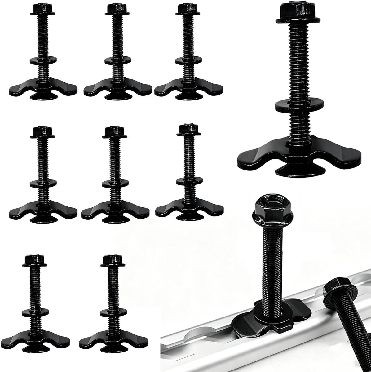 10 stuks enkele connectoren voor airline-rails, M8 x 60 mm, accessoires voor ankerrails, schroefgeleiders voor luchtvaartmaatschappijen voor ladingbeveiliging, caravans, bestelwagens