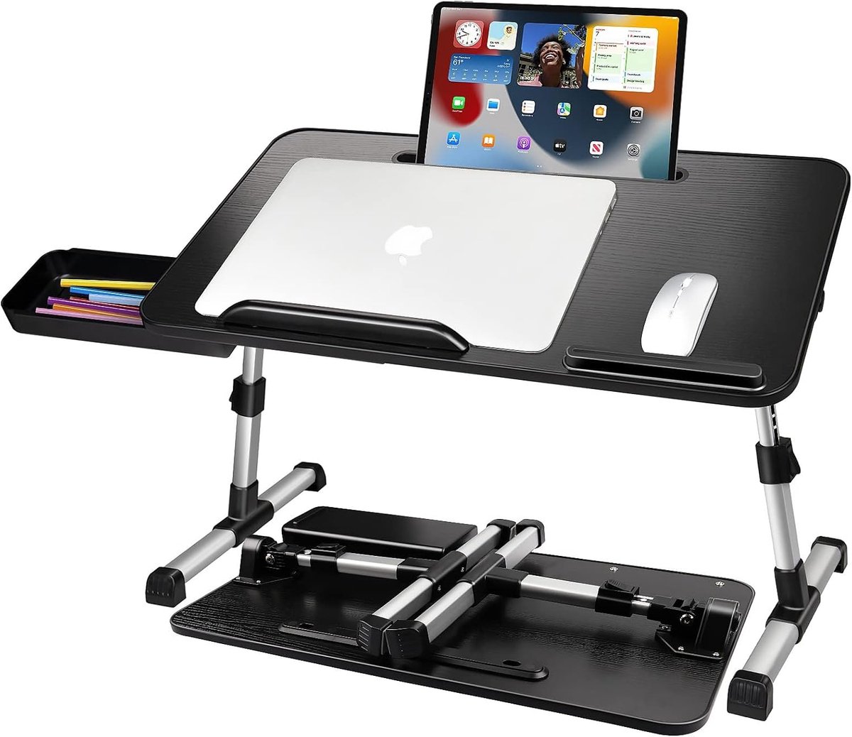 Laptoptafel voor Bed, Verstelbare Hoogte en Hoek, Inklapbaar Bedtafel met Lade, Tablet Standaard, Schoottafels voor Bed, Bank, Vloer(53 x 30 cm, Zwart)