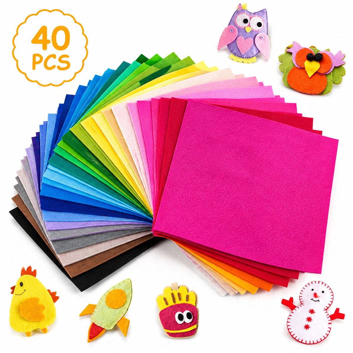 VHV - 40 vellen gekleurde vilt - 30 cm - Vilt stof - Hobbyvilt pakket - Vierkant - voor patchwork