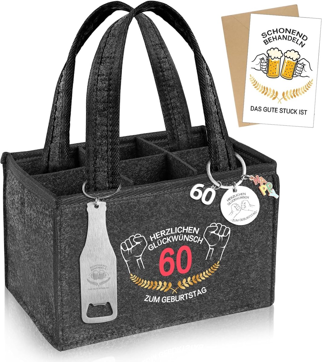 60th Birthday Gifts, Men's Handbag, Beer Bag with 60th Birthday Keychain, Men's Handbag, Beer Bottle Bag with Bottle - ShopVlot