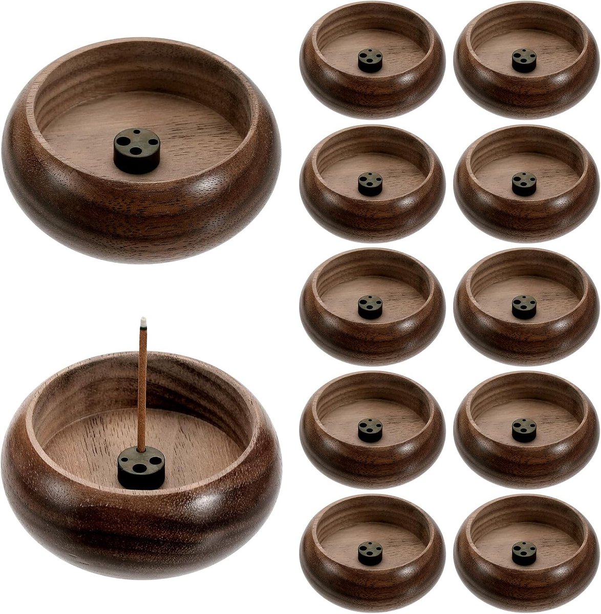 12 stuks wierookhouder voor stok, houten ronde wierookbrander stokhouder walnoot hout wierookbranderhouder asvanger - ShopVlot