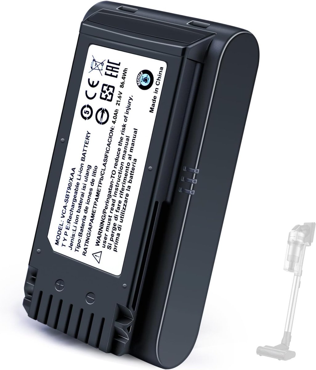 Batterij voor Samsung VCA-SBT90EB, VCA-SBT90, VCA-SBTA60; compatibel met accustofzuigers Samsung Jet60, Jet65, Jet70, Jet75, Jet90; niet compatibel met de modellen Jet85, Jet95 (speciale