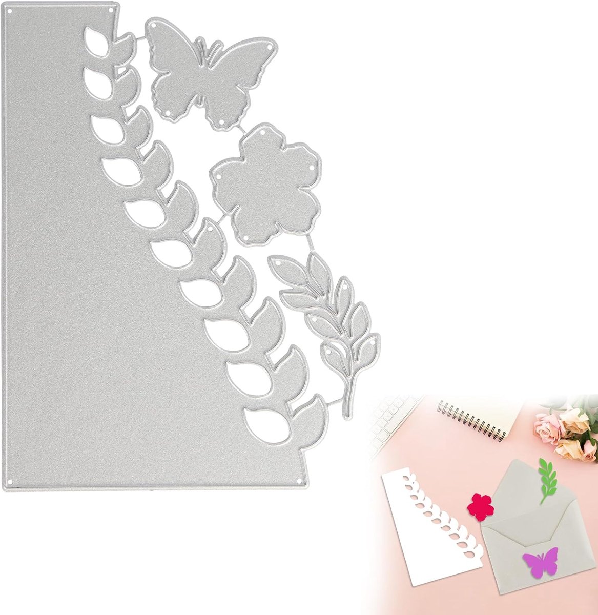 Bloemstansmallen voor het maken van kaarten, bloem- en bladrandstansmallen voor DIY scrapbooking en embossing, metalen stansmallen voor het maken van kaarten, Bloem kant metaal