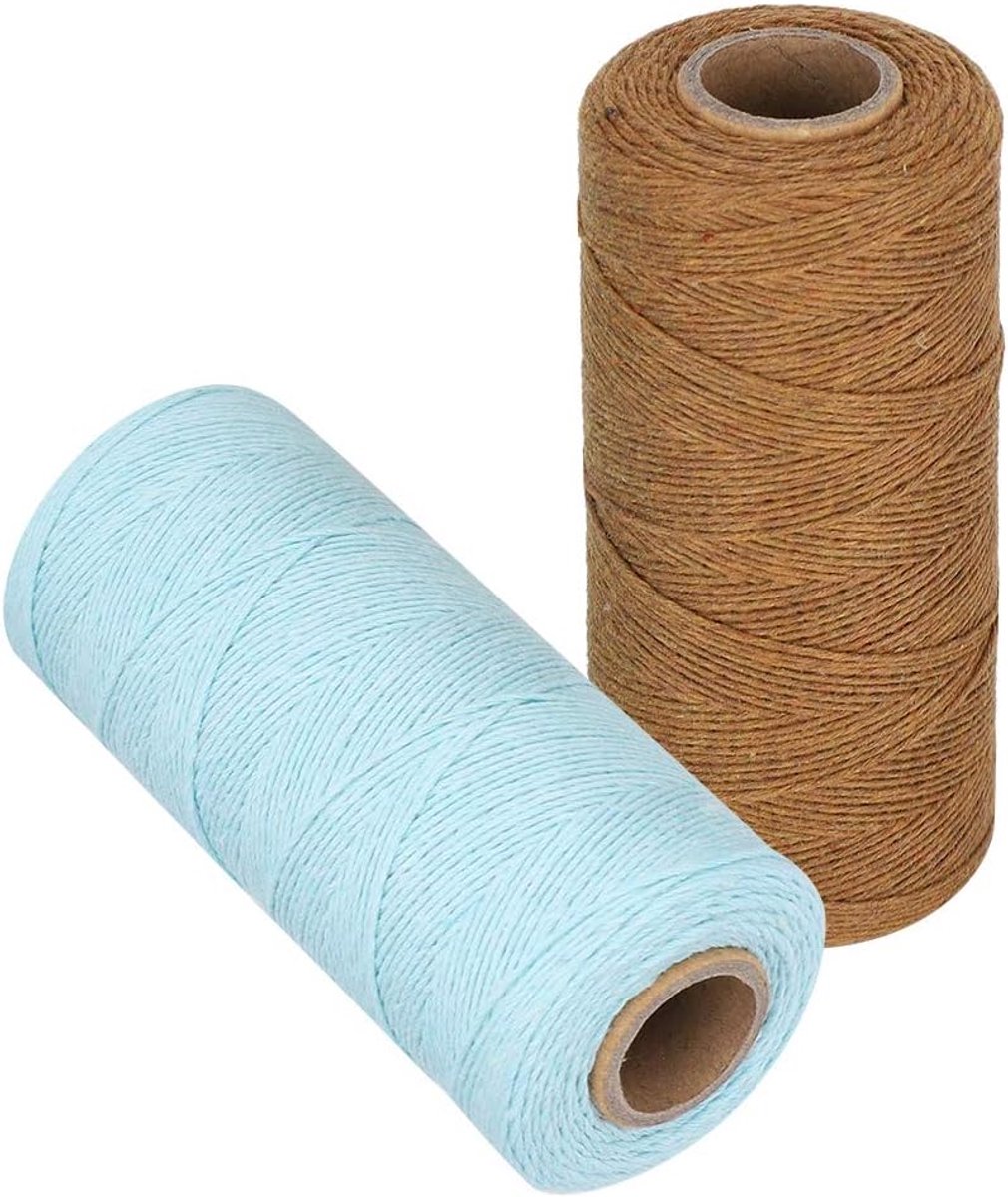 8/4 kettinggaren, zuiver katoenen kettingdraad voor het weven van 1 mm bruin en lichtblauw (2 spoelen, elk 270 meter) Ideaal voor handmatig tapijt, vloerkleed, tapijt, deken op