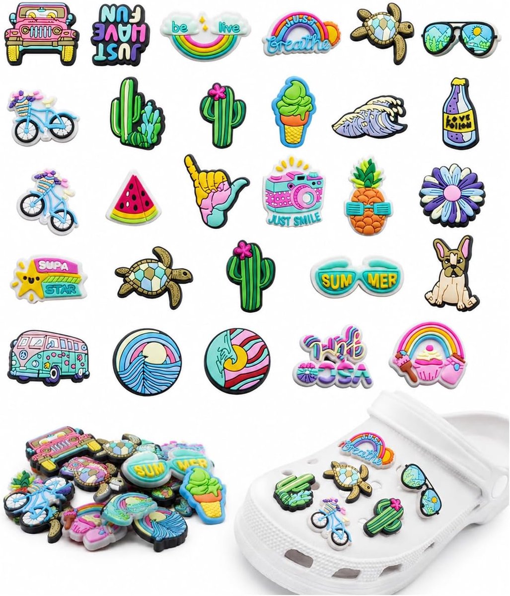 35 stuks spelden voor kinderen, zomerschoenbedels, set voor klompen, doe-het-zelf decoratie en feestcadeau voor meisjes en jongens