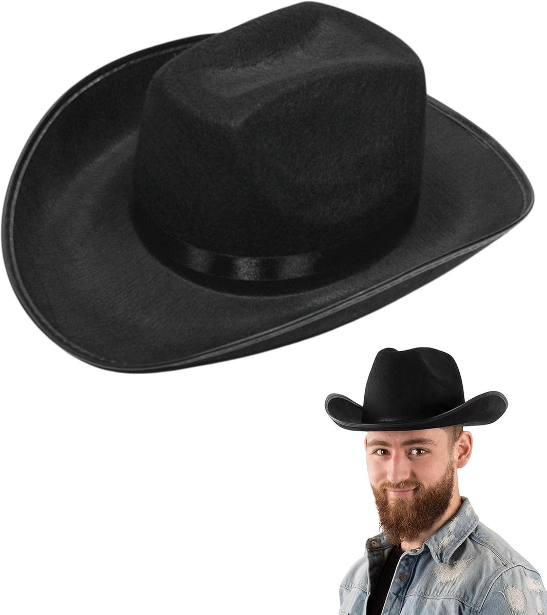 Cowboyhoed, kostuumaccessoires, ideaal voor rollenspellen, carnaval, ridder, far west, party, zwart