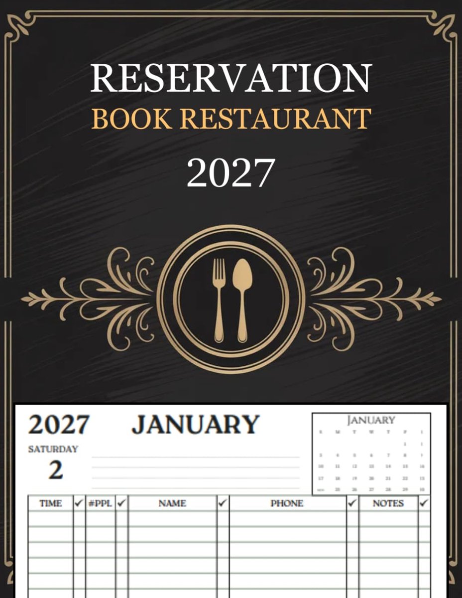 Reservation Book for Restaurant 2027: Full Year 365 Dated Pages from January to December - ShopVlot
