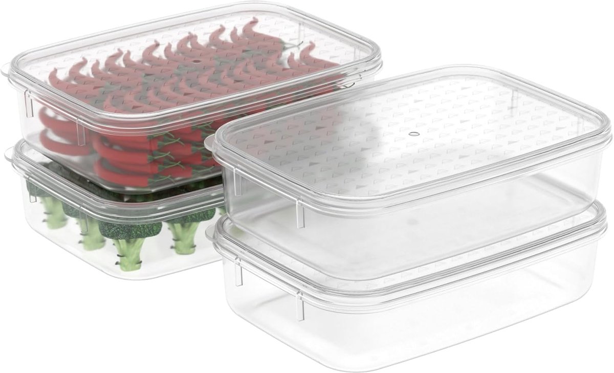 SnelShoppen - 4x 1.1L Food Storage Containers - BPA-vrij, Stapelbare Lunchdozen, Magnetron, Vriezer en Vaatwasser Bestendig, Organisatoren voor Koelka