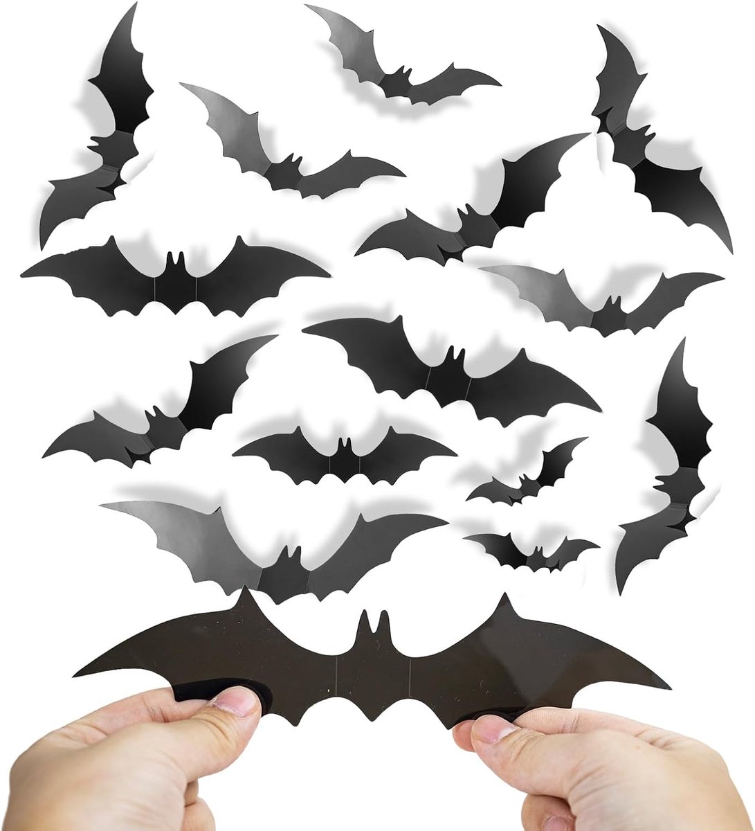60 stuks Halloween vleermuisdecoraties, vleermuizen wanddecoratie, 4 maten PVC zwarte 3D vleermuissticker voor Halloween feestdecoraties binnen buiten doe-het-zelf huis raamdeur decor