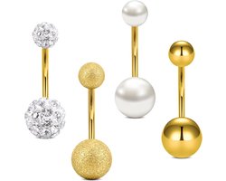 Vcmart Navelpiercing, 12 mm, set van 8 stuks, chirurgisch staal, zilver, roségoud, navelpiercing, zirkonia, diamant, Roestvrij staal