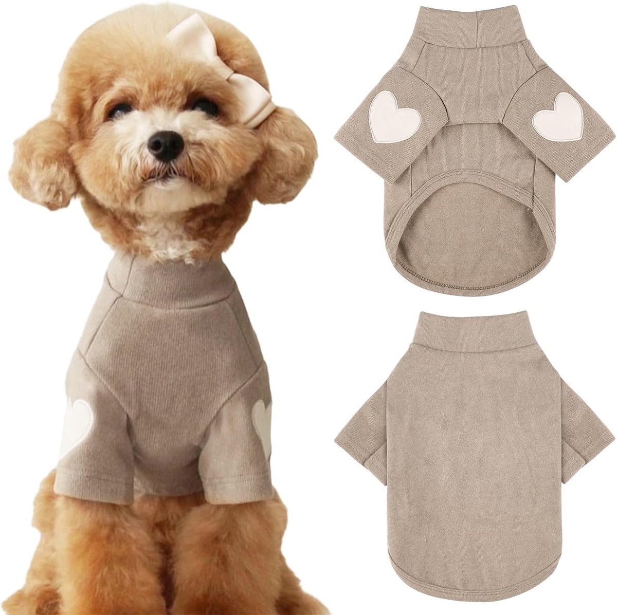 Sweatshirt voor Kleine tot Middelgrote Honden Warme Huisdier T-shirt Hondenkleding met Hartprint Kat Puppy Outfit Doggie Sweatshirts voor Teddy, Chihuahua Schnauzer (Koffie, XS)