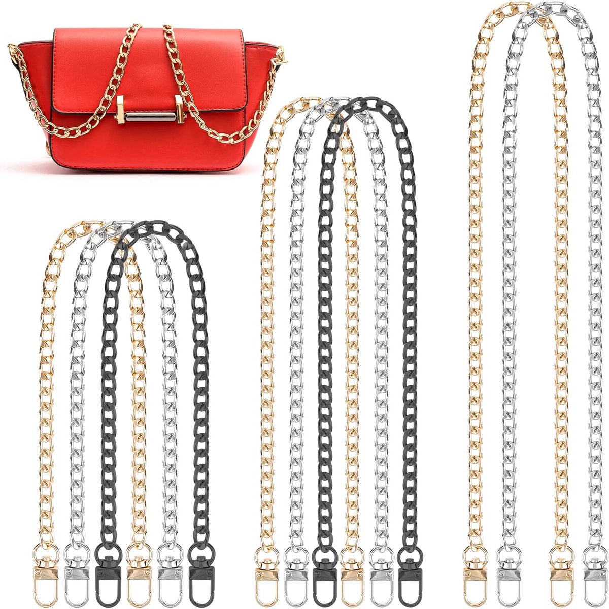 Goud, 8 stuks, draagriem, metalen schouderriem, tas, kettingriem, schouderriem voor tassen, doe-het-zelf platte kettingen, riem, vervangende draagriem, ketting