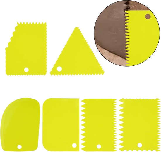 6-delige plastic kleikrabber, deegkrabber, taartkrabber, getande spatel, taartglansmiddel en deegspatelset voor het maken van taarten, gebak, glazuur en chocolade (groen) — afbeelding 5