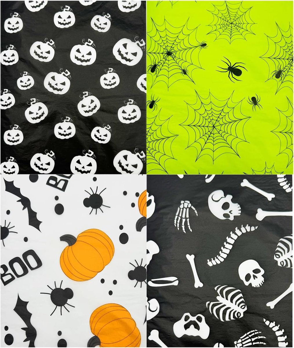 20 vellen Halloween tissuepapier, 50 x 35 cm print met skelet, pompoen en spinnenweb voor cadeauverpakking kunstambachten doe-het-zelf verjaardag bruiloft babyshower