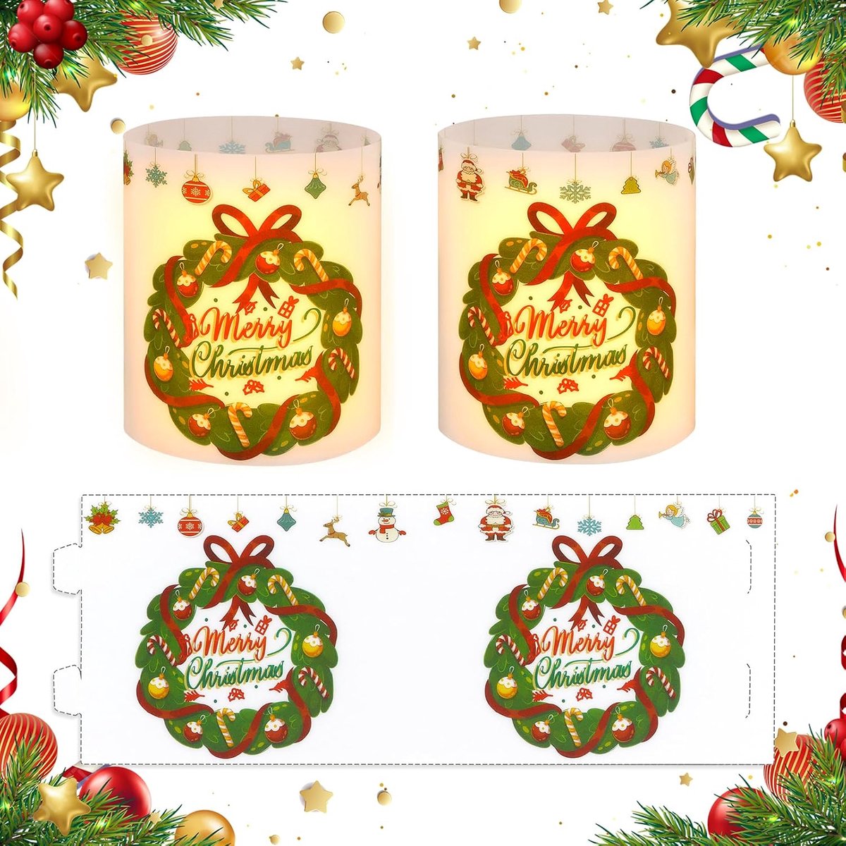Tafeldecoratie Kerstmis, 12 stuks lantaarns kerstdecoratieset, kerstdecoratie voor theelichtjes/kaarsen (groen)