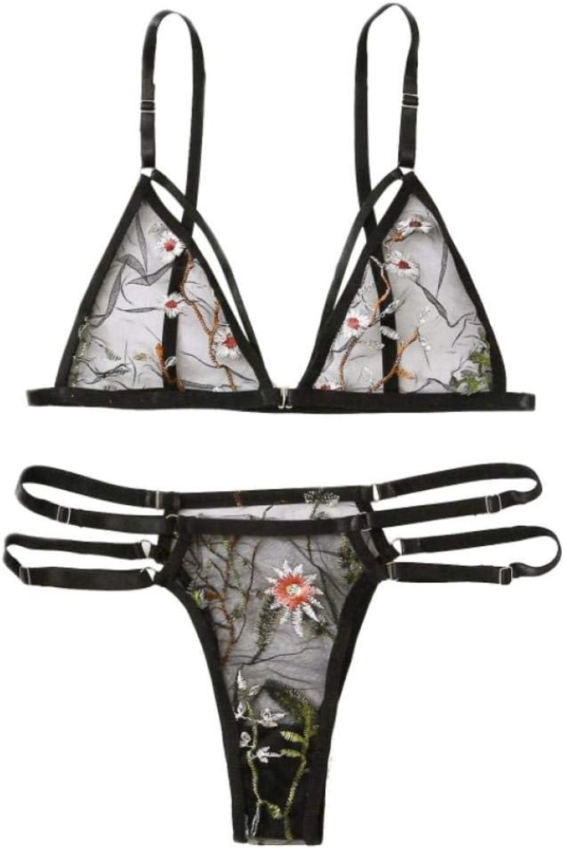 Sexy dames erotische lingerie Borduurwerk Vrouwen Sexy Kanten Beha String Verleiding Nachtkleding Sex Ondergoed Erotische Lingerie Porno Dames Set