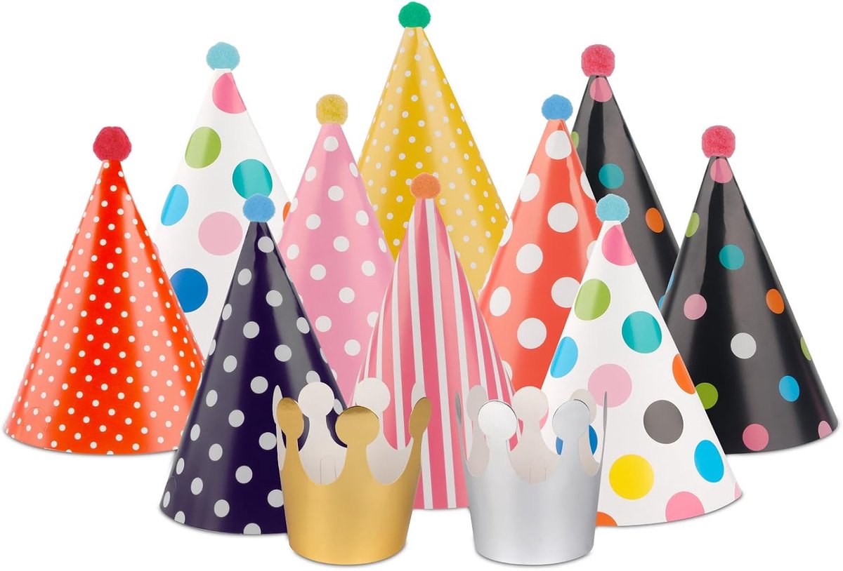 Hoedenset, meerkleurige verjaardagskegelhoeden, feesthoeden, verjaardagsdecoratieset, papieren kegelhoeden, voor kinderen, volwassenen, familiefeesten
