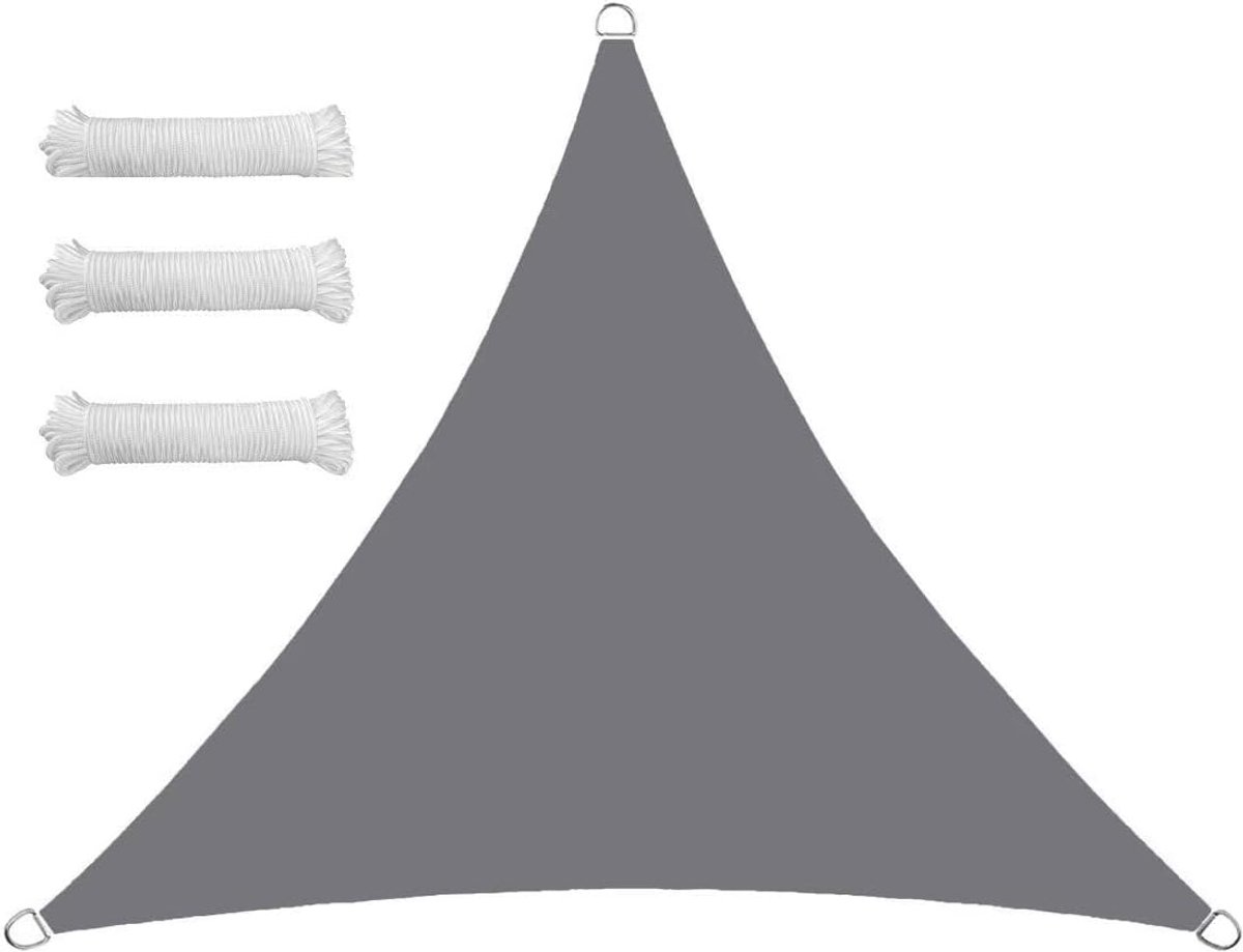 Outdoor, waterdicht, gelijkmatig, driehoekig, 2 x 2 x 2 m, schaduwzeilen, luifel, uv-bescherming, voor tuin, patio, blok met touw, schaduwzeilset, grijs