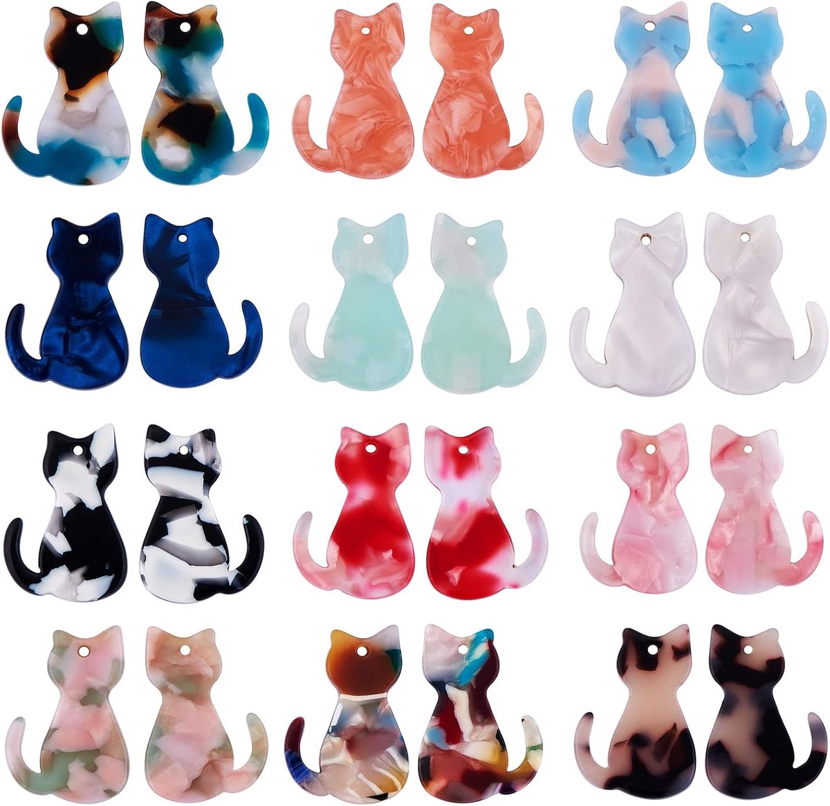 24 Stuks Kat Acryl Charm Hanger Kleurrijke Kat Charm Mini Kitty Hanger voor Sieraden Ketting Earring Maken Ambachten