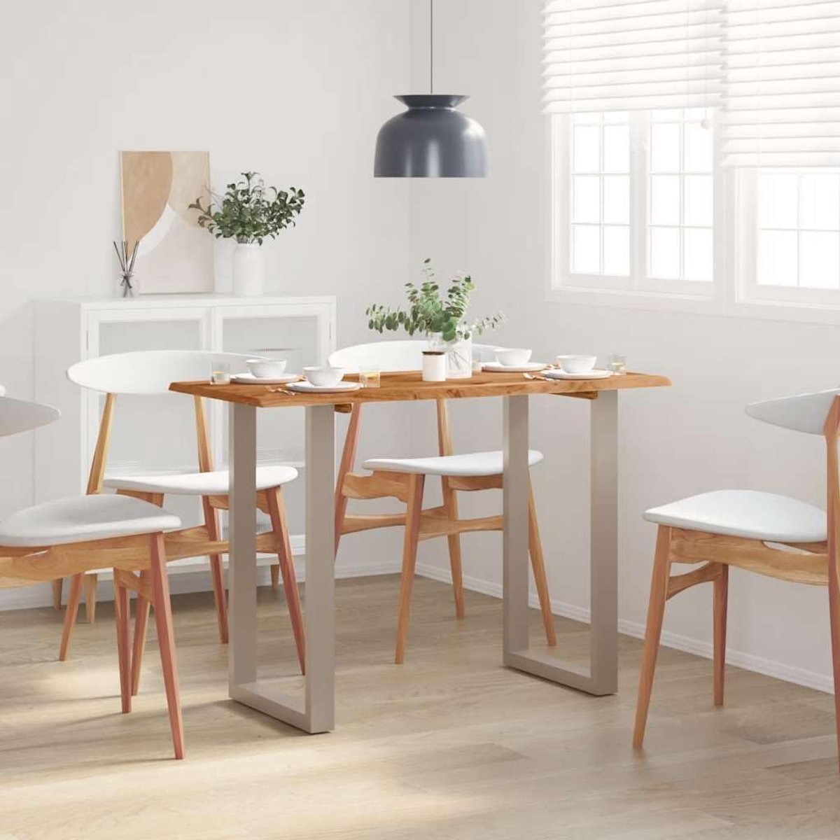 Houten eettafel 110x50x76 cm van acacia met stabiele ijzeren poten voor keuken en eetkamer als robuuste tafel of bistrotafel