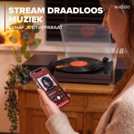 Platenspeler met speakers - Audizio Akron - LP speler - Bluetooth - AUX - 3 snelheden - Donkerbruin — afbeelding 5