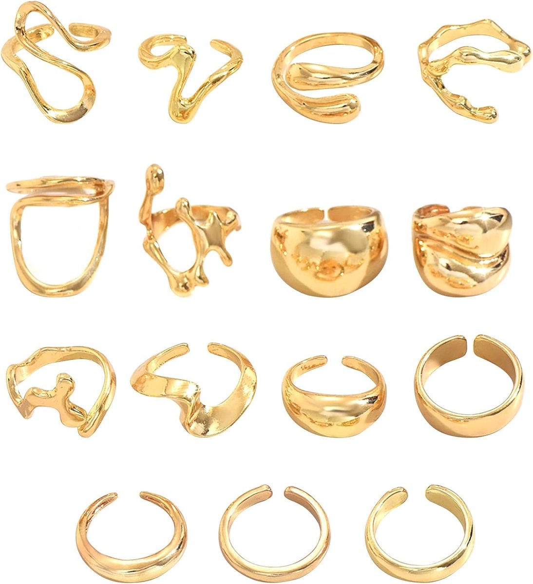 Ringenset Voor Dames 15 Stuks Set Met Onregelmatige Geometrische Chunky Ringen Eenvoudige Modebewuste Dikke Stapelbare Open Ringen Voor Vrouwen Meisjes Cadeau-idee