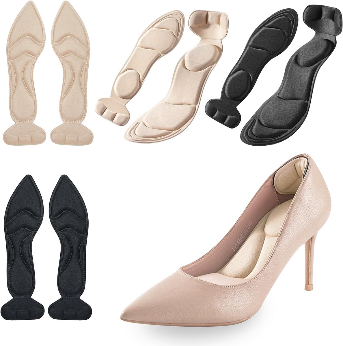 8 stuks (4 paar) inlegzolen schoenen dames, schoeninlegzolen voor hoge hakken, inlegzolen dames hoge hakken zelfklevend, antislip en zelfklevende inlegzolen met hielbescherming