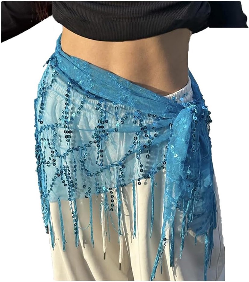 Heupdoek met pailletten riem heupsjaal rok wrap heupdoeken glitter pailletten buikdans kostuum heupdoek accessoires voor vrouwen en meisjes blauw