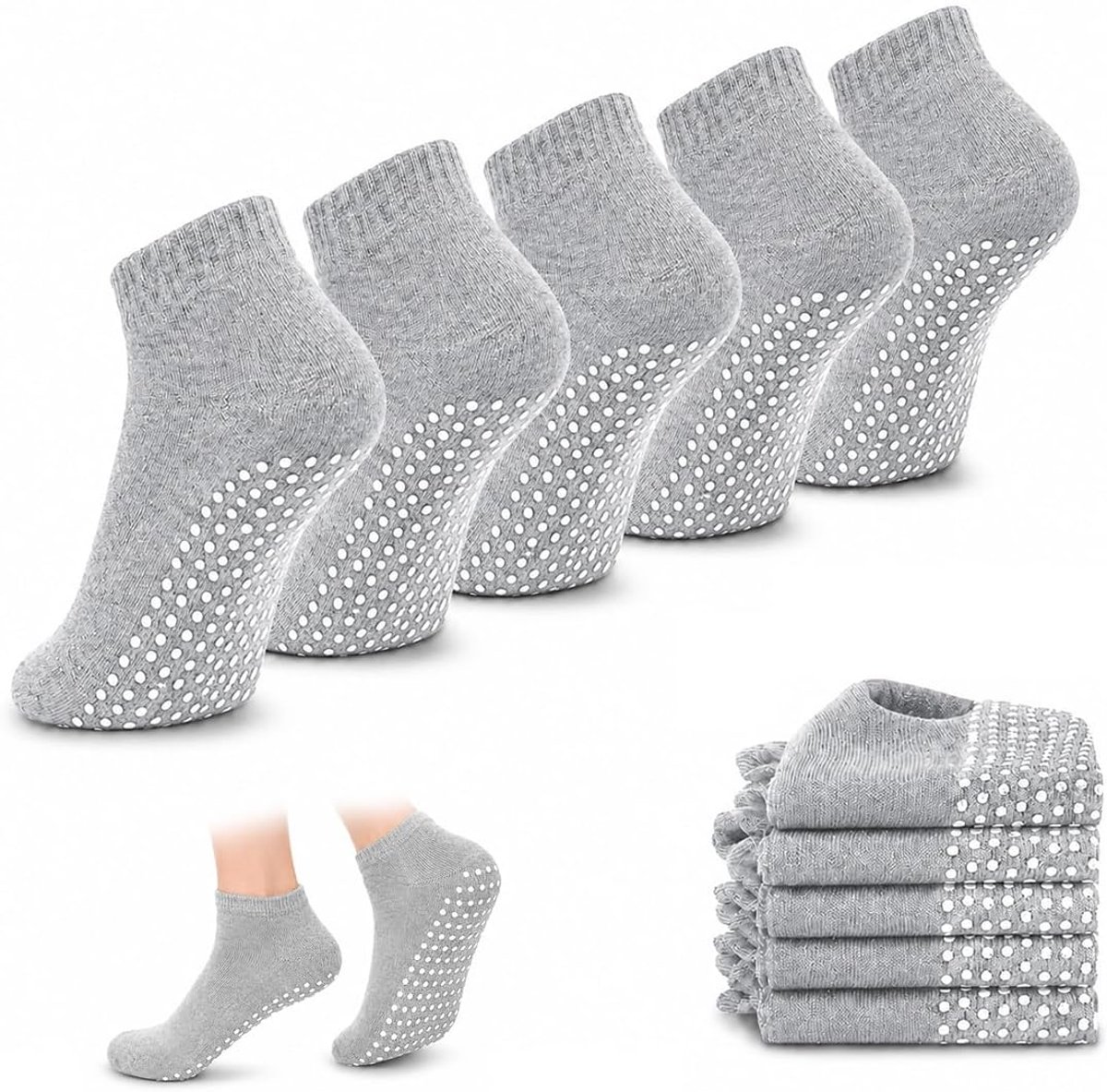 Sokken voor vrouwen, yoga antislip sokken, yoga voor barre dance ballet fitnesssport, grijs