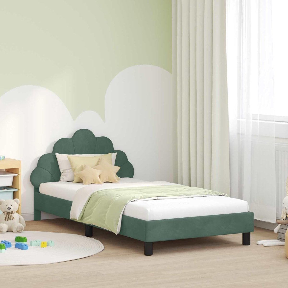 Houten minimalistisch bedframe Zeegroen 80 x 200 cm