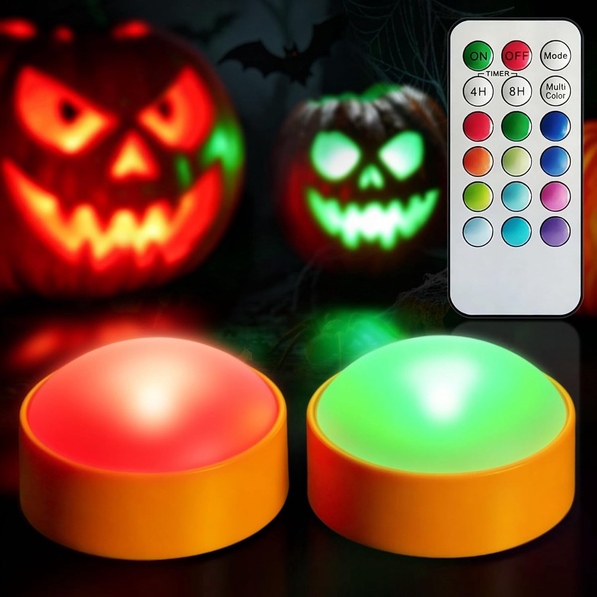 2 Pack Halloween kleur veranderende pompoen lichten met afstandsbediening en timer
