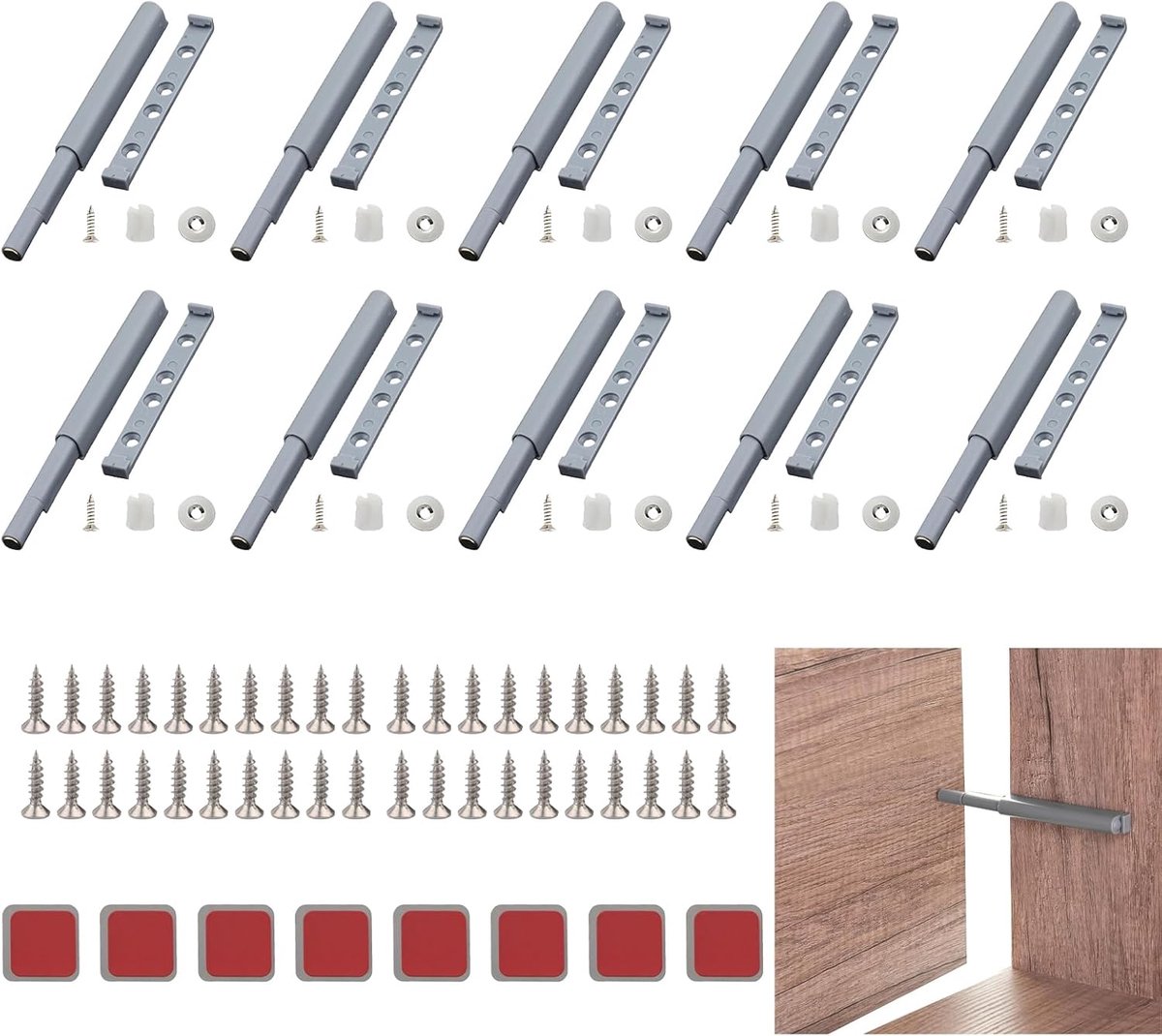 Magnetische sloten, magneetsluiting voor meubels zonder handgrepen, eenvoudig openen en sluiten door drukken, geschikt voor kasten, deuren, planken en meubels (10 stuks)