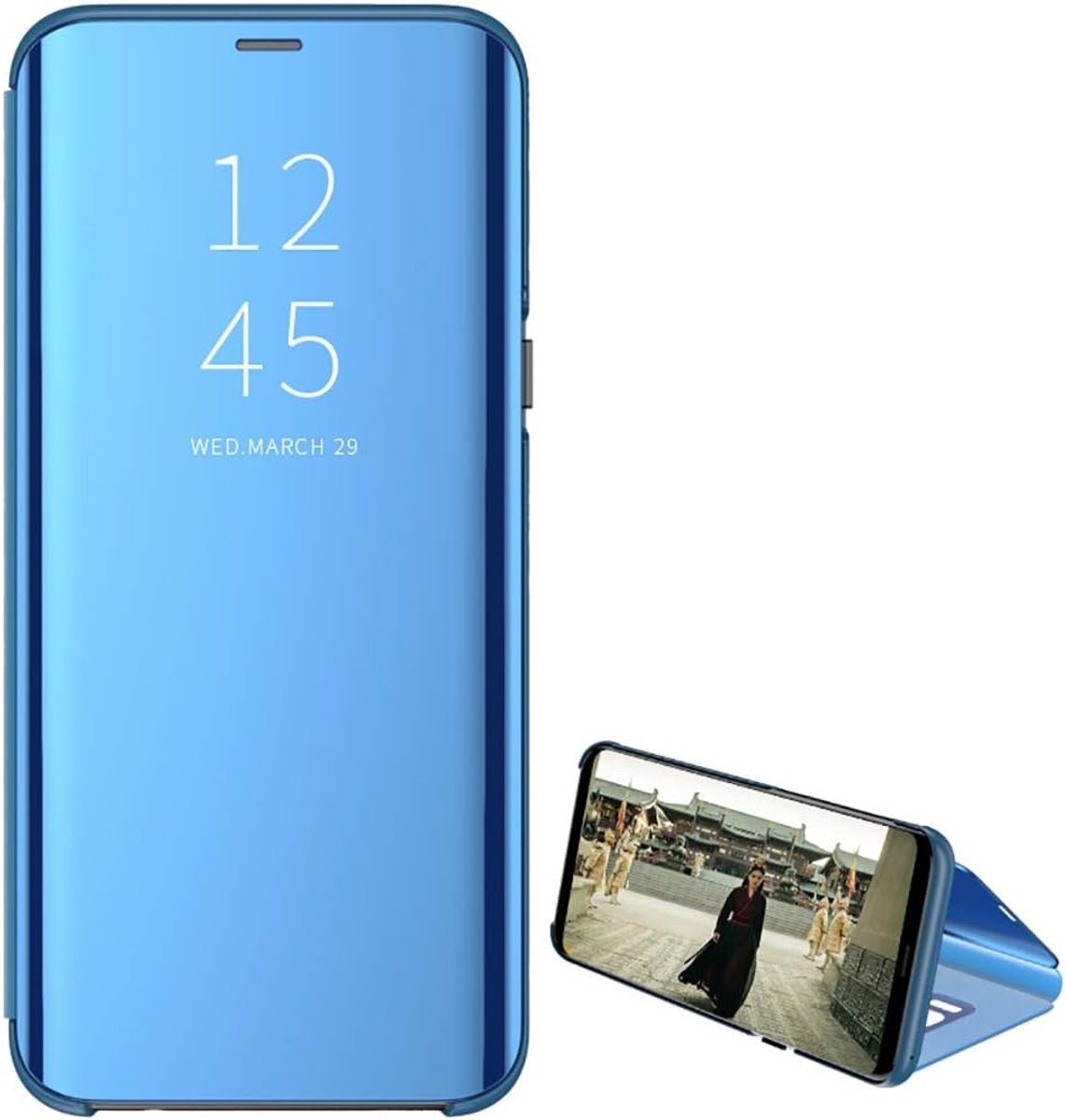 Beschermhoes voor Samsung Galaxy S9 Plus, Case, spiegel, Clear View, Flip Cover S9 Plus, 360 graden, rondom bescherming, met standaard, ultradun, schokbestendig, transparante hoes voor Galaxy