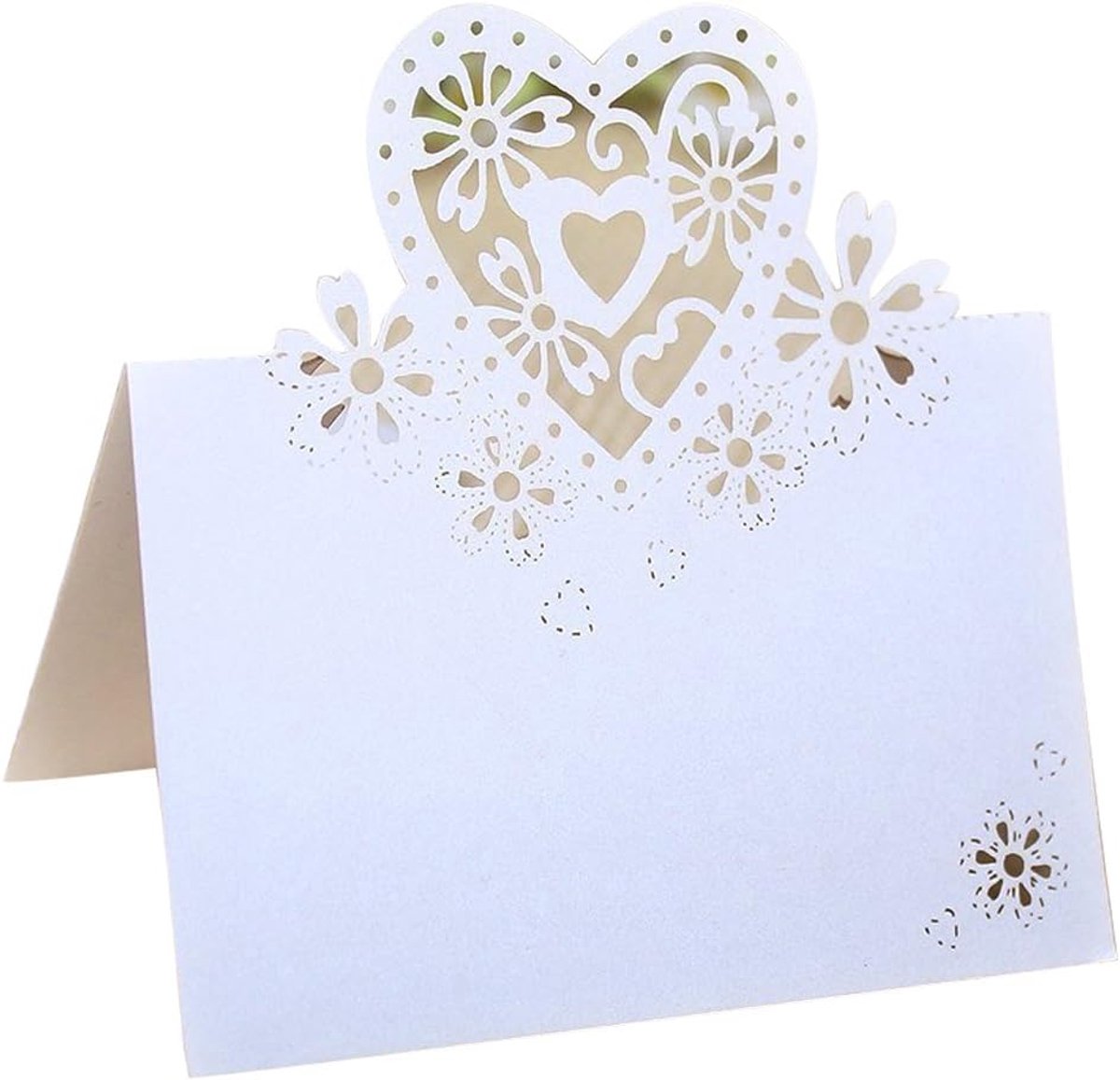 Tafelkaart/naamkaartjes met hartmotief, 20 stuks, wit met parelkleuren en glitter, ook voor bruiloft bonieren of als uitnodigingskaarten bruikbaar
