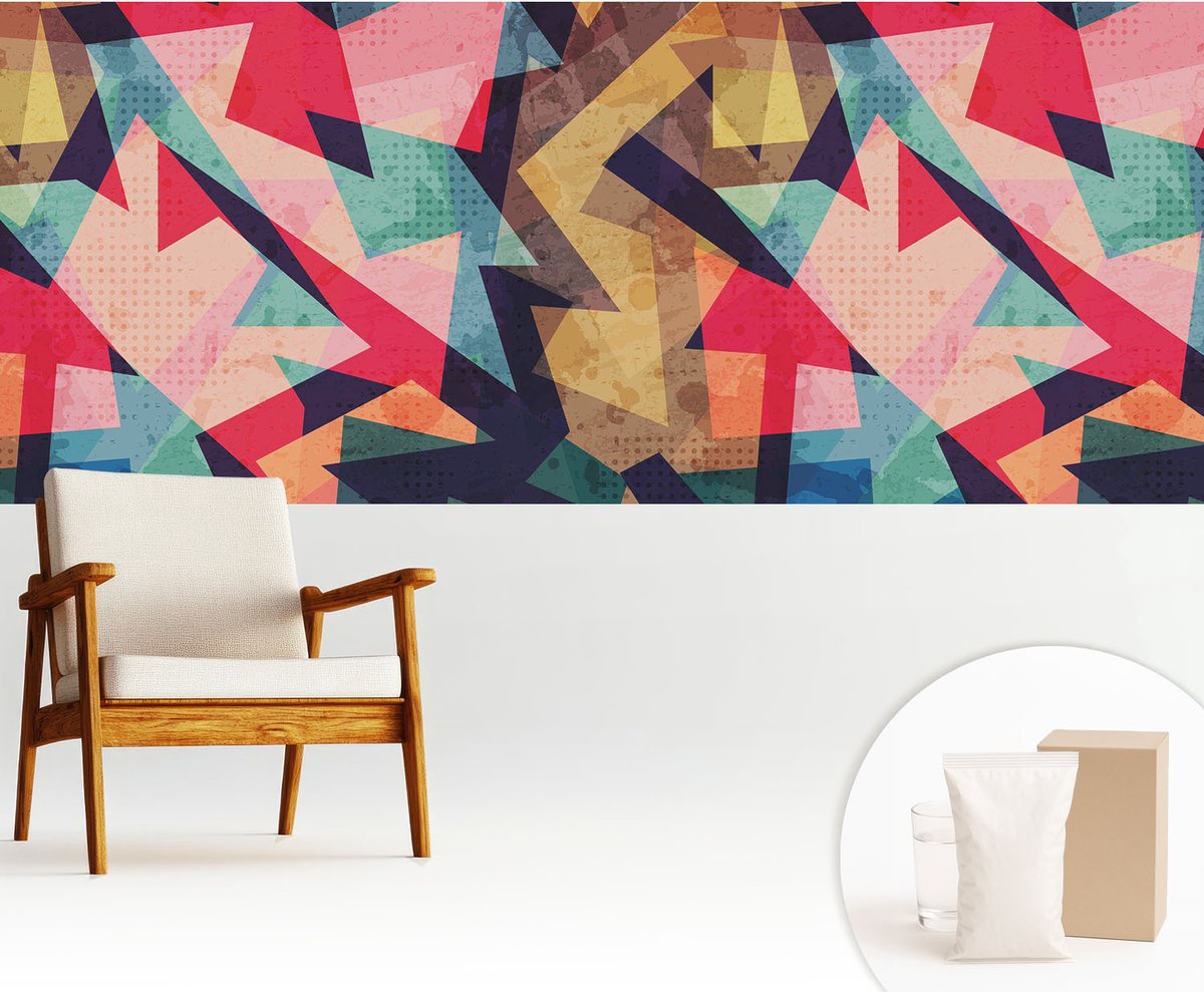 Wallfluent Fotobehang - Rood Vliesbehang - 250x104 cm - Kleurrijk Patroon Fotobehang Vlies - Hal behang Abstractie - Muurschildering - Woonkamer behang