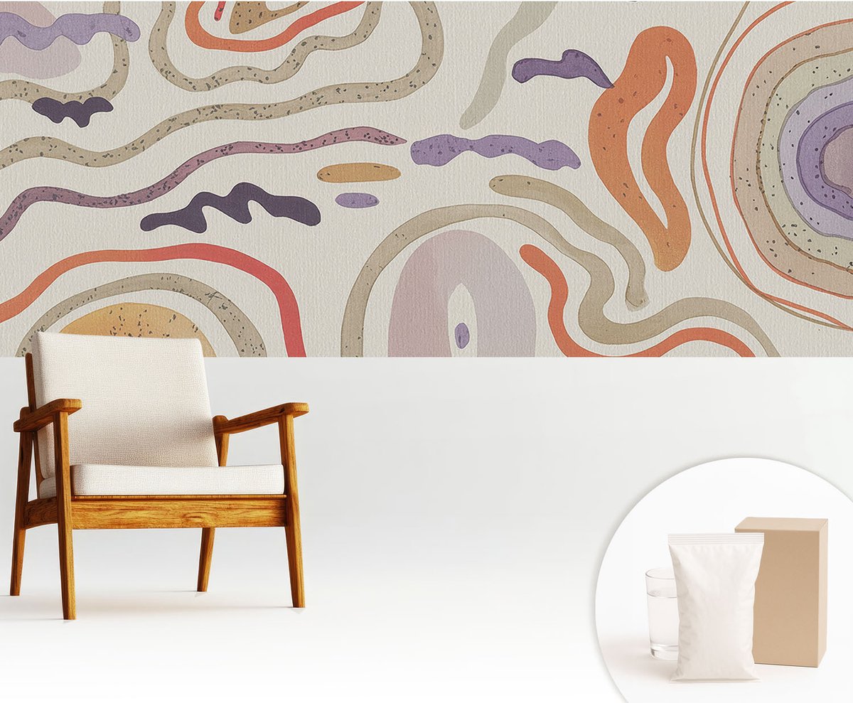Wallfluent Fotobehang - Beige Vliesbehang - 250x104 cm - Abstracte Patronen Fotobehang Vlies - Hal behang Abstractie - Muurschildering - Woonkamer behang