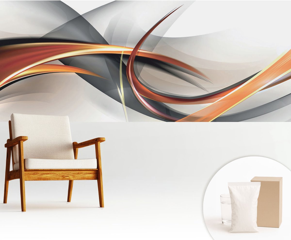 Wallfluent Fotobehang - Wit Vliesbehang - 250x104 cm - Abstracte Dynamica Fotobehang Vlies - Woonkamer behang Abstractie - Muurschildering - Woonkamer behang