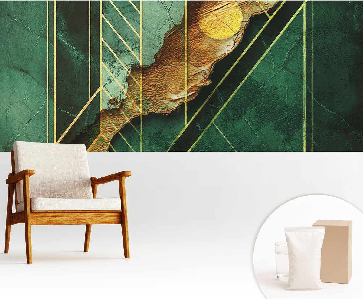 Wallfluent Fotobehang - Groente Vliesbehang - 250x104 cm - Geometrische Spanning Fotobehang Vlies - Hal behang Abstractie - Muurschildering - Hal behang