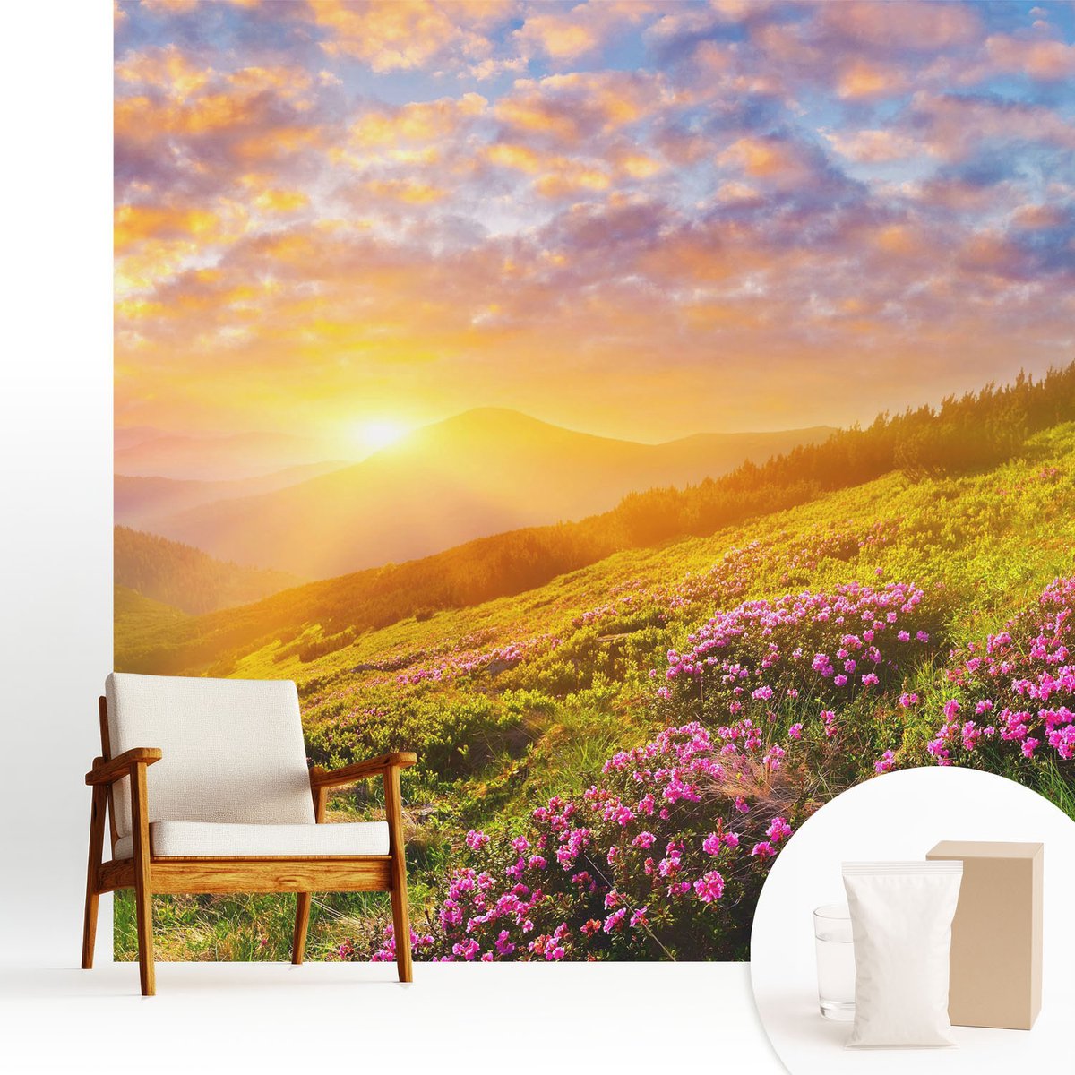 Wallfluent Fotobehang - Groente Vliesbehang - 250x250 cm - Bergwesten Muurschildering - Gang behang Landschappen - Fotobehang Vlies - Slaapkamer behang